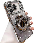 Magnetic Kickstand Glitter Case for iPhone 17 Pro 6.3" Silver Rhinestone MagSafe Compatible by Merch Section