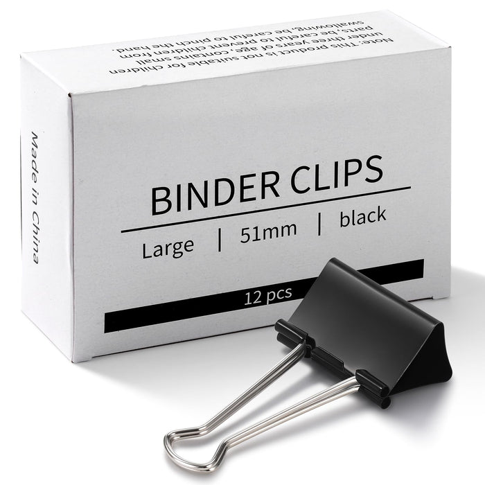 Eclirgan Large 1.9-Inch Heavy-Duty Black Binder Clips 48-Pack by Deal US