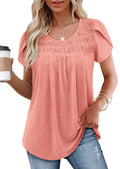 BETTE BOUTIK Women's Asymmetrical Pleated Crewneck Top Orange Pink Size XL by Deal US
