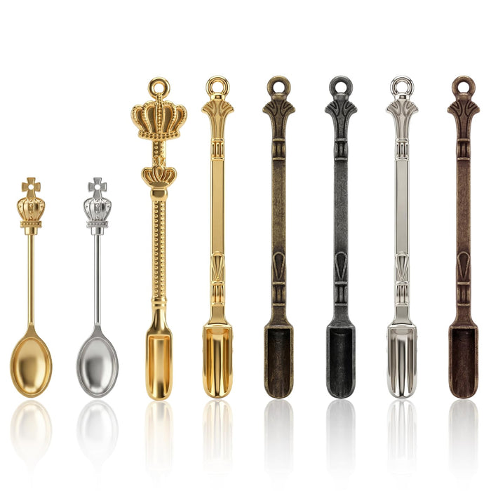 8 Pcs Mini Spoons & Tiny Metal Shovels for Home Kitchen, Small Scoops for Spices, Powders & Coffee, Mini Shovel Charms for DIY Crafts & Keychain Accessories