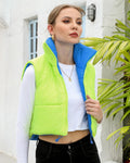 Xeoxarel Women's Reversible Puffer Cropped Vest Full Zip Sleeveless Green Blue M by Deal US