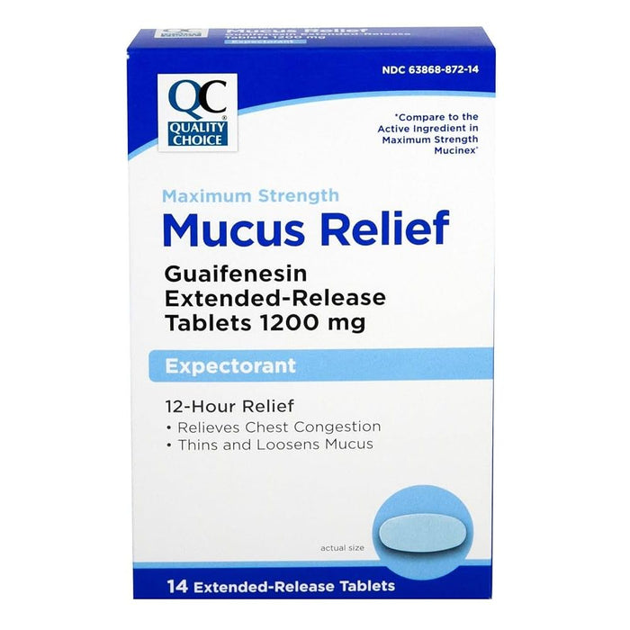 QC Maximum Strength Guaifenesin 1200 mg Extended-Release Tablets, 14 Count by Pasteur Pharmacy