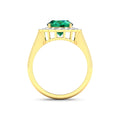 2.51 Ct Oval Green Zambian Emerald and White Diamond Prong 14k Gold Floral Halo Ring by Fine Color Jewels