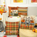 4TH Emotion Fall Pillow Covers 18x18 White Pumpkin Check Set of 4 by Deal US