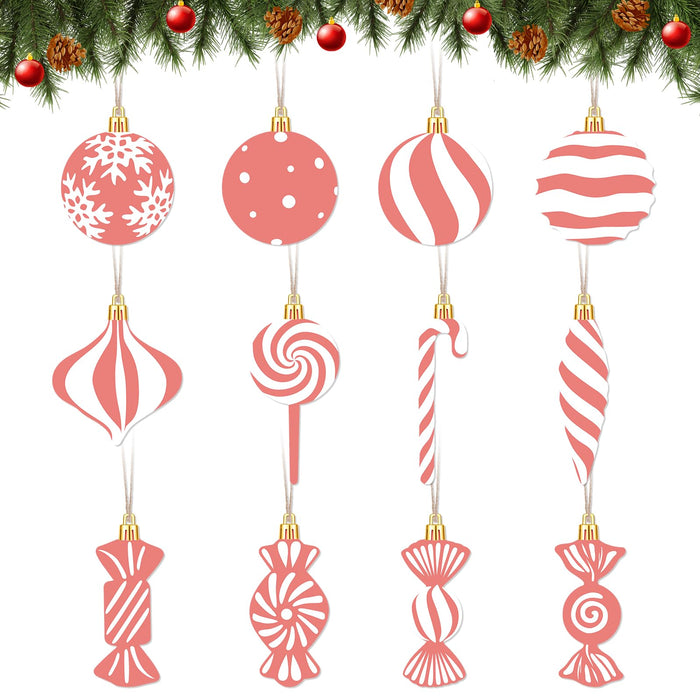 Arosche Christmas Candyland Tree Decorations 24Pcs Pink Wooden Ornaments by Deal US
