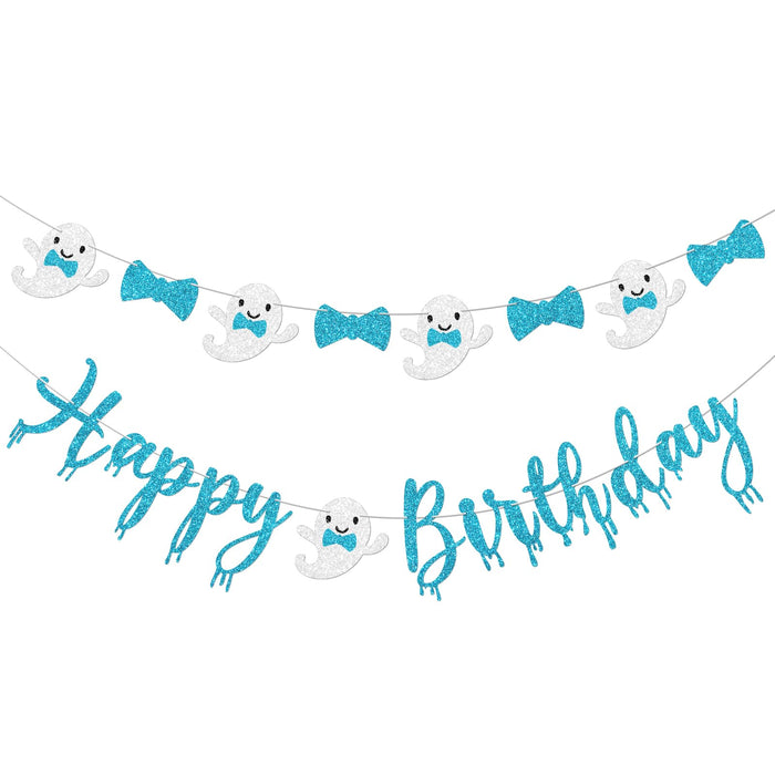 Vofrise Blue Halloween Birthday Banner Glitter Bow Tie Ghost Garland by Deal US