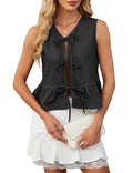 APRROOT Denim Vest Women Sleeveless V Neck Tie Front Dark Blue Size S by Deal US