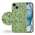 Case for iPhone 15,Liquid Silicone Cover with Cute Flower Branch Pattern
