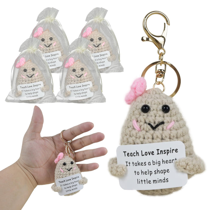 4pc Inspirational Crochet Potato Keychain Set Green with Organza Bag 2.36" by Deal US