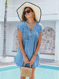 LIUSHIQI Womens Denim Romper V Neck Tie Front Pockets Blue Size S by Deal US