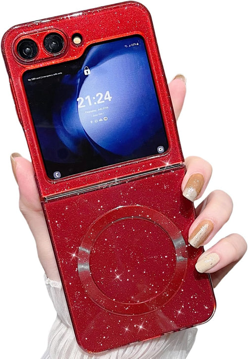 Magnetic Neon Phone Case for Samsung Galaxy Z Flip 5 with MagSafe Compatibility Wine Red by Merch Section