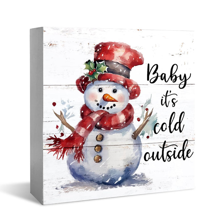 XDFVL Wooden Box Sign Baby It's Cold Outside Snowman Christmas 5x5 Inch by Deal US