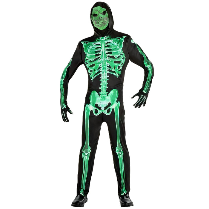 XXLOG Glow in the Dark Skeleton Costume Hooded Jumpsuit Halloween Cosplay Adult by Deal US