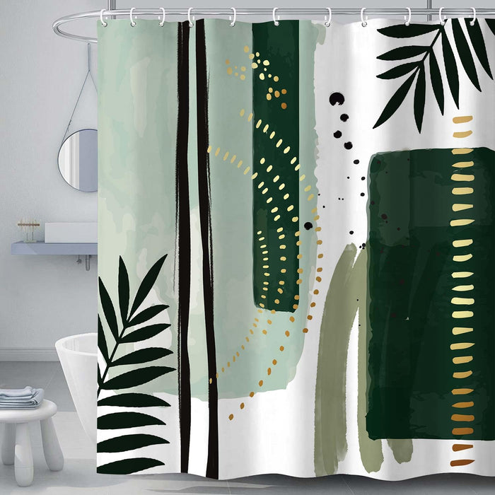 Torich Mid Century Boho Geometric Waterproof Shower Curtain 69x72 Green 12pc by Deal US