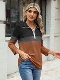 TICTICMISS Women's V Neck 3/4 Sleeve Zipper Polo Shirt Black-Charcoal-Brown L by Deal US