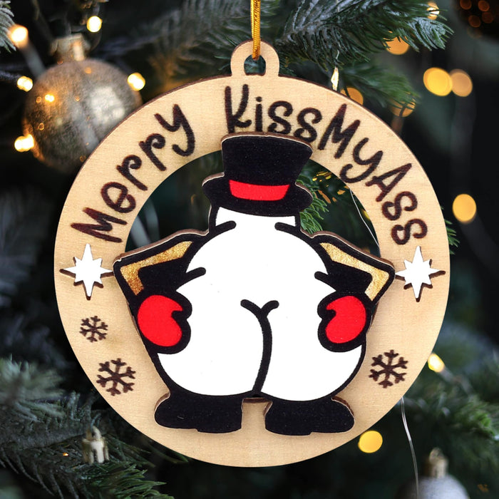 jjBOOM KissMyAss Funny Christmas Wooden Ornaments 2024 Xmas Tree Decor by Deal US
