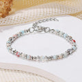 Moonstone Beaded Bracelet for Women - Adjustable Silver Boho Healing Crystal Jew