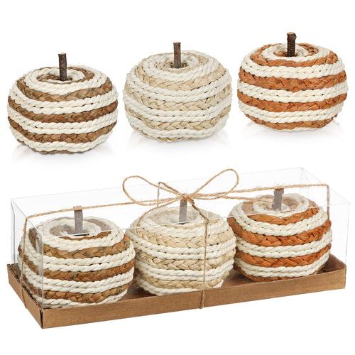 Hollyone Fall Pumpkin Decor 3 PCS Faux Rattan Pumpkins Small Orange Brown by Deal US