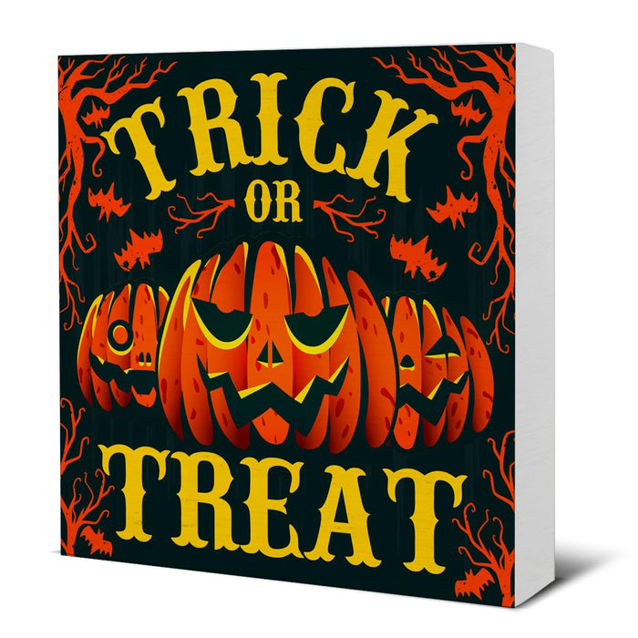 Hijie Halloween Wooden Pumpkin Sign Spooky Home Decor 5x5 Inches TREAT by Deal US