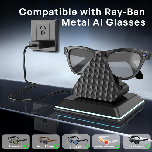 Portable USB-A Charging Stand for Ray-Ban Meta Smart Glasses – Fast Charging Dock Compatible with Wayfarer, Headliner, Skyler & Oakley Meta HSTN