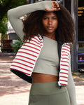 Xeoxarel Red White Striped Puffer Crop Vest Sleeveless Zipper Pockets Size XL by Deal US