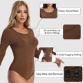 +MD Round Neck Bodysuit Long Sleeve Slimming Waist Coffee Size M by Deal US