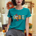 Dabon Thanksgiving Turkey Leopard Letter Print Tee Tops Cyan Size XL by Deal US