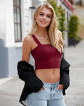 Abardsion Women's Sexy Sleeveless Strappy Skinny Crop Tank Top Burgundy Size L by Deal US