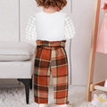 TITKKOP Toddler Baby Girl Ribbed Top Plaid Pants Belt Set Orange Grid Size 4-5T by Deal US