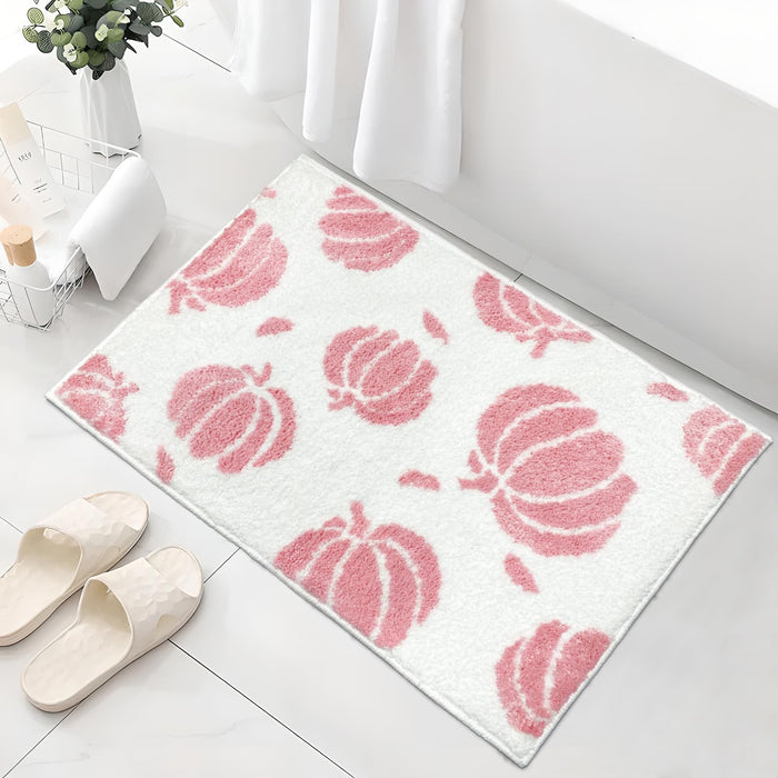 Aprophic Pink Pumpkin Bath Mat Fall Non Slip Microfiber Bathroom Rug 17x24 by Deal US