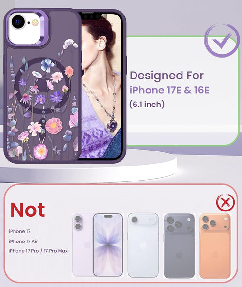 Magnetic Matte Floral Case for iPhone 17e & 16e Colorful Lens Stand by Merch Section