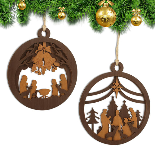 Yelsky Jesus Christmas Nativity Ornaments Wooden Set 2pcs Natural Wood by Deal US
