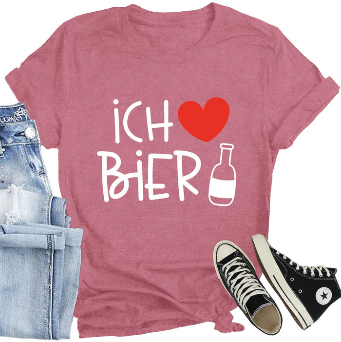 CQF Oktoberfest Women's Ich Liebe Bier T-Shirt Casual German Tee by Deal US