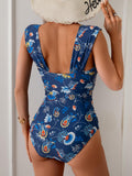 Eomenie Womens One Piece Tummy Control Push Up Wide Strap Navy Blue Print Size M by Deal US