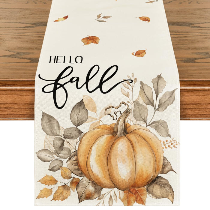 Artoid Mode Pumpkins Eucalyptus Table Runner 13x36 Inch Beige 210 GSM by Deal US