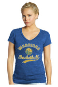 NBA Golden State Warriors Womens Triblend Modest V-Neck Tee, Royal, Medium by Vanessa Jane