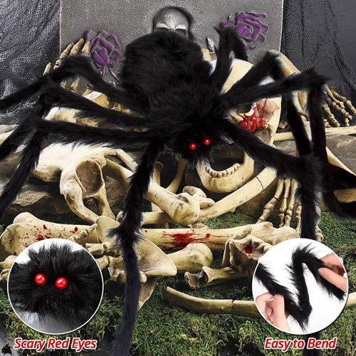 OCATO 200" Halloween Spider Web + 59" Giant Spider Decorations Black by Deal US