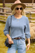 Dokotoo Women's Long Sleeve Waffle Crewneck Top Dusk Blue Size XX-Large by Deal US
