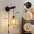 SGLfarmty Boho Rattan Plug-in Wall Sconces Set of 2 Rustic Hemp Rope by Deal US