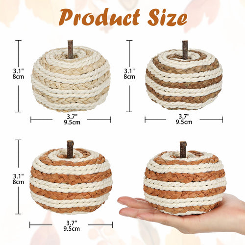 Hollyone Fall Pumpkin Decor 3 PCS Faux Rattan Pumpkins Small Orange Brown by Deal US