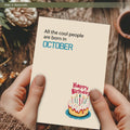 MOSSSH October Birthday Cards with Envelope Sticker Black Letter Print by Deal US