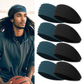 Sweat Hair Bands for Men, Non Slip Black Elastic Headbands for Long Hair, 8 Piec