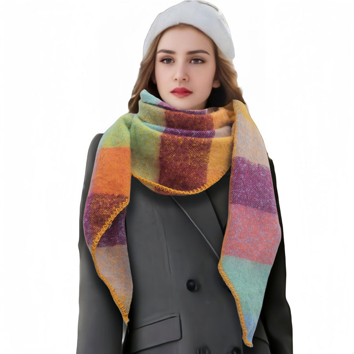 Wander Agio Women Shawl Winter Wrap Cashmere Plaid Scarf Yellow Blue Pink 6 by Deal US