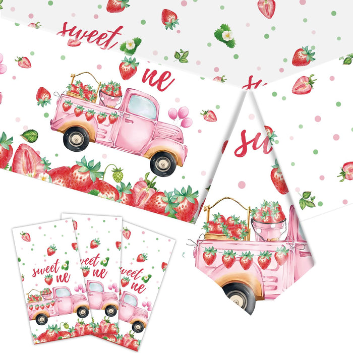 PHOGARY 3 PCS Strawberry Tablecloth Plastic Party Decor Pink 108x54in by Deal US