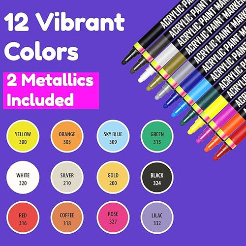 Artin-X DIY Acrylic Slides Gold with 12 Dual Tip Paint Markers by Deal US