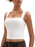 MOSSROZZ Crop Tank Top White Ribbed Athletic Slim Fit Wide Strap Size M by Deal US