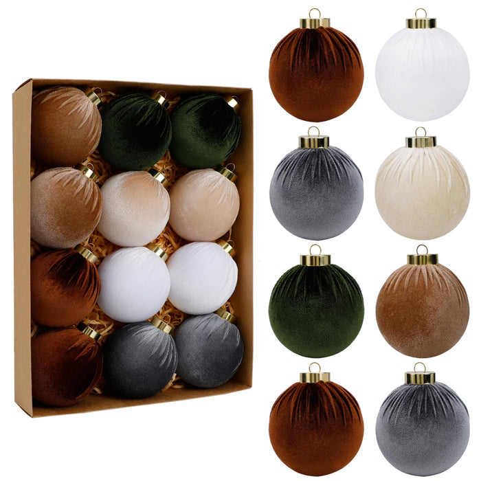 SUPREME XMAS 12 Pcs Velvet Christmas Ornaments Set 80mm Multi Color by Deal US