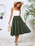 Poplab Women's Elastic High Waist Pleated A-Line Midi Skirt Army Green Size 2XL by Deal US