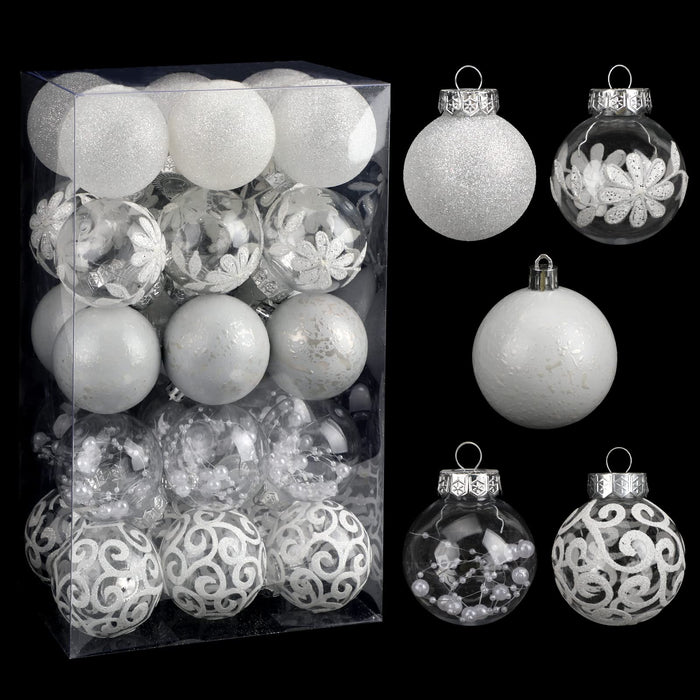 SUPREME XMAS Clear Christmas Ornaments 60mm 30ct Shatterproof White by Deal US