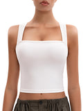 MOSSROZZ Crop Tank Top White Ribbed Athletic Slim Fit Wide Strap Size M by Deal US